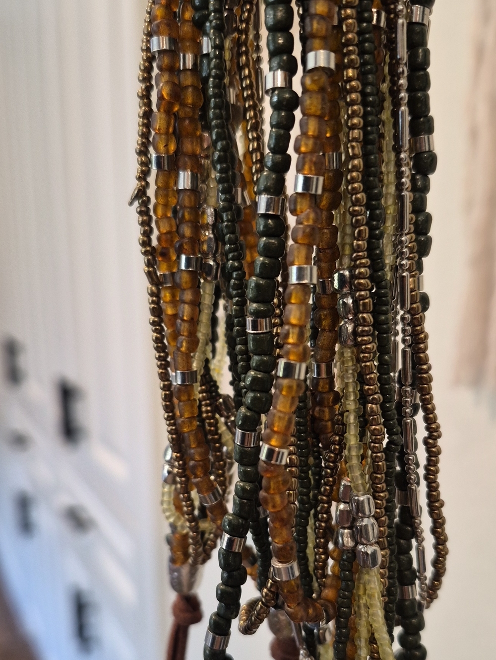 Multistrand Brown & Green Hues Silver Tone Hardware Brown Suede Cord Necklace - Picture 6 of 13